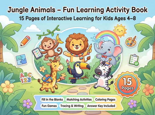 Jungle Animals Learning Workbook for Kids - LittleMindsHomeschool