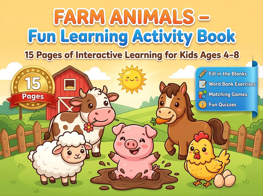 Farm Animals Activity Workbook for Kids- LittleMindsHomeschool
