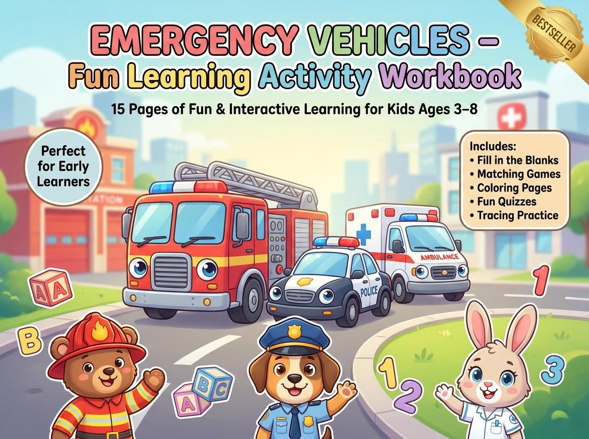 Emergency Vehicles Activity Workbook - LittleMindsHomeschool