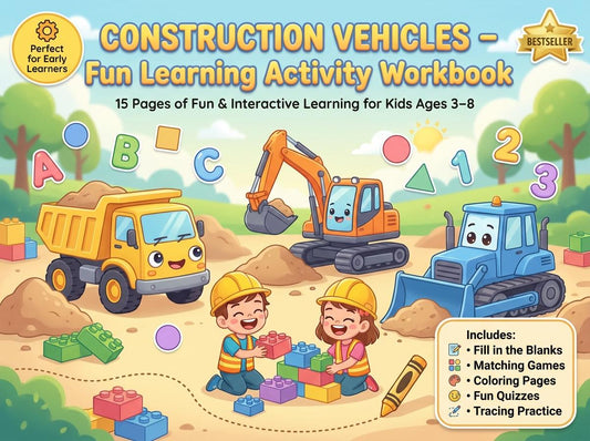 Construction Vehicles Activity Workbook - LittleMindsHomeschool