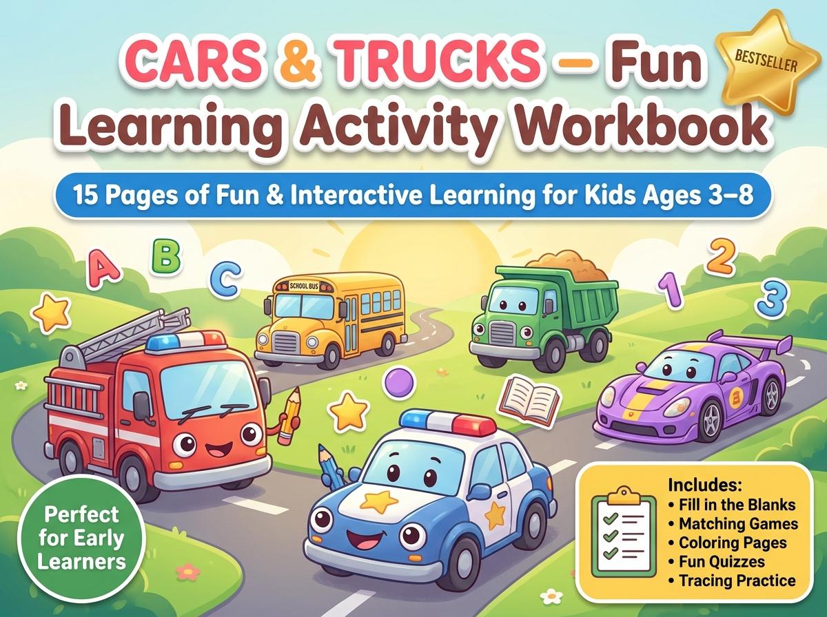 Cars and Trucks Activity Workbook - LittleMindsHomeschool